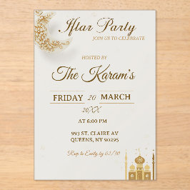 Invitaciones Acrílicas Boho Beige Minimalist Mosque Ramadan Iftar Party 