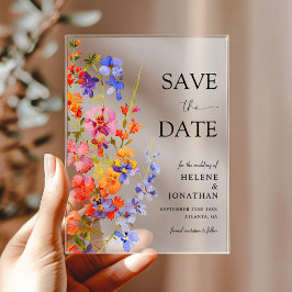 Invitaciones Acrílicas Boho Chic Elegant Wildflower Wedding Save The Date