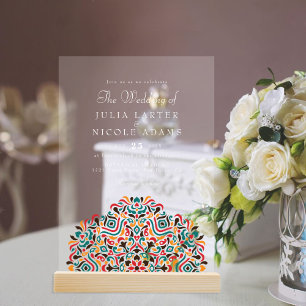 Invitaciones Acrílicas Boho Étnico Botánico Acento Mandala