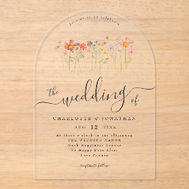 Invitaciones Acrílicas Boho Flor Silvestre Rosa Naranja Amarillo Oxidado 