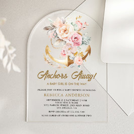 Invitaciones Acrílicas Boho Floral Anchor Nautical Girl Arch Baby Shower