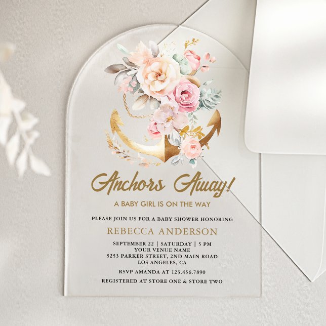 Invitaciones Acrílicas Boho Floral Anchor Nautical Girl Arch Baby Shower (Subido por el creador)
