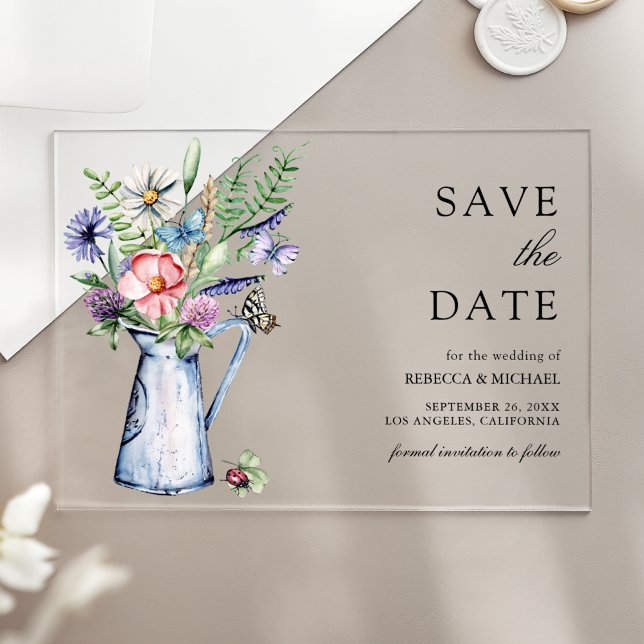 Invitaciones Acrílicas Boho Floral de Flores Silvestres Boda Guardar la F (Subido por el creador)
