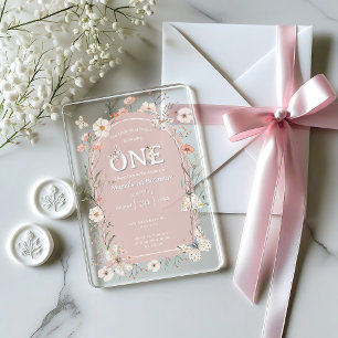 Invitaciones Acrílicas Boho Floral de Flores Silvestres Cumpleaños de Beb