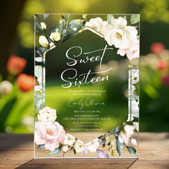 Invitaciones Acrílicas Boho Floral Marco Greenery Dulces 16 (Subido por el creador)