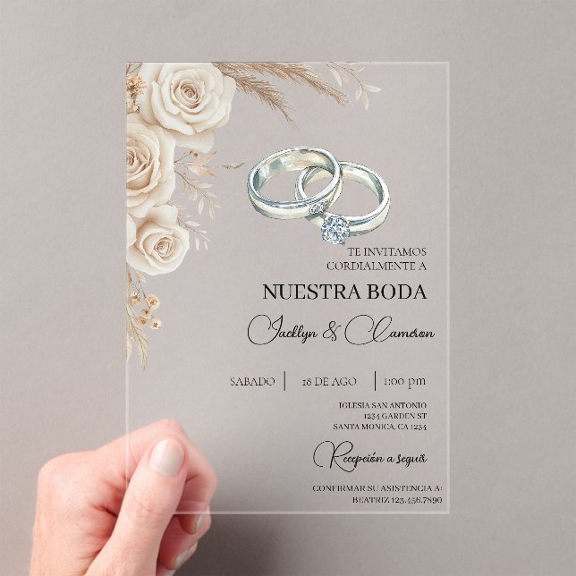 Invitaciones Acrílicas Boho Floral Spanish Wedding Invitation (Insitu (portátil))