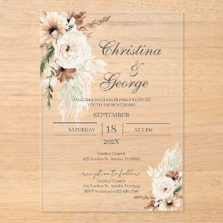 Invitaciones Acrílicas Boho Floral Wedding Acrylic Invitation