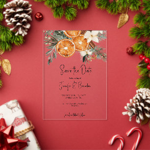 Invitaciones Acrílicas Boho Greenery de Invierno naranjas secas Guarda la