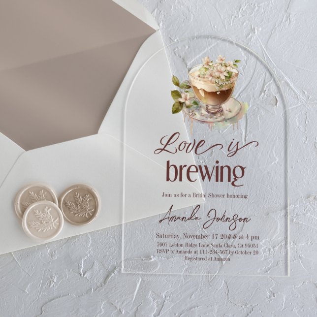 Invitaciones Acrílicas Boho Love está preparando café Floral Bridal Showe (Subido por el creador)