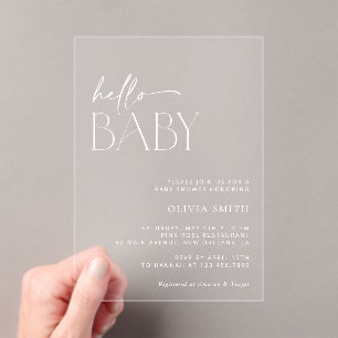 Invitaciones Acrílicas Boho mínimo, Hola Bebé, Baby Shower moderno