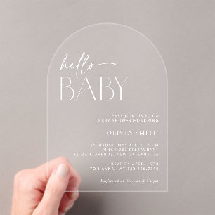 Invitaciones Acrílicas Boho mínimo, Hola Bebé, Baby Shower moderno