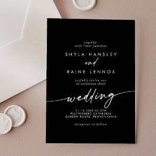 Invitaciones Acrílicas Boho Moda simple Boda negro blanco y ruso