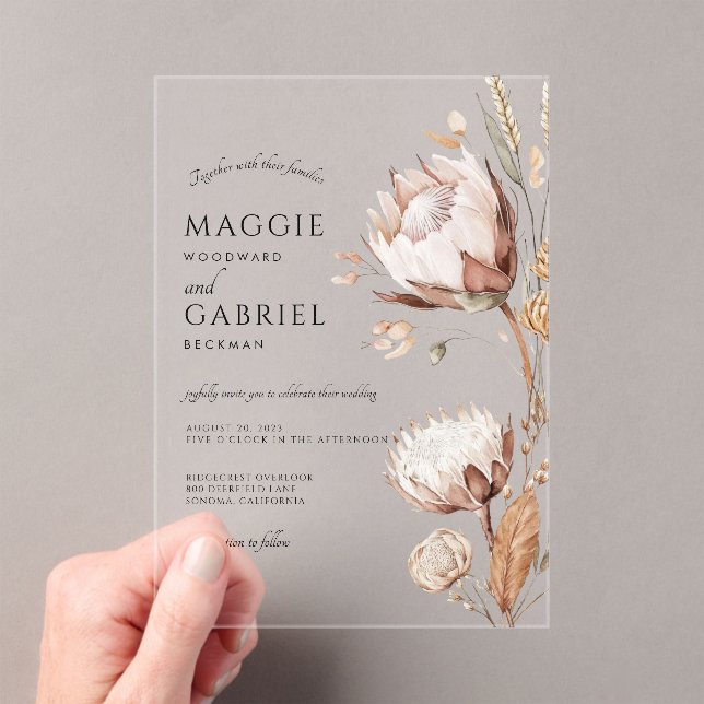 Invitaciones Acrílicas Boho Neutral Boda Floral (Insitu (portátil))