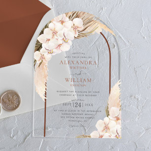Invitaciones Acrílicas Boho Pampas Boda del arco floral de hierba