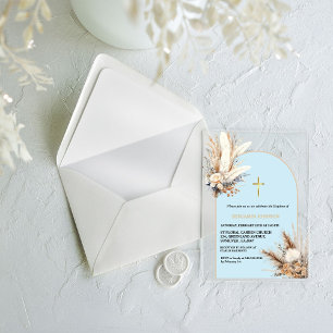 Invitaciones Acrílicas Boho Pampas estudia bautismo arcoiris bautizo cris