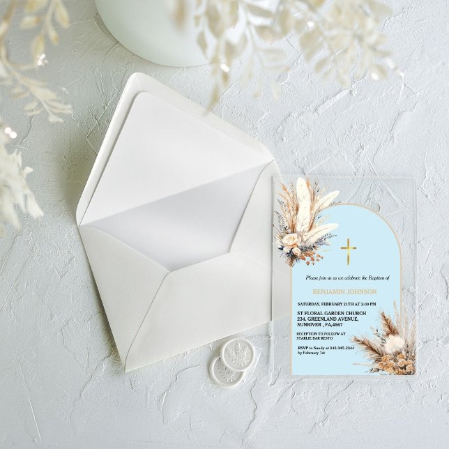 Invitaciones Acrílicas Boho Pampas estudia bautismo arcoiris bautizo cris (Subido por el creador)