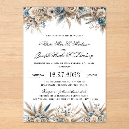 Invitaciones Acrílicas Boho Pampas Grass Elegant Wedding Invitation