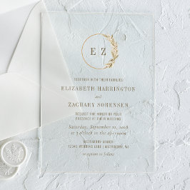 Invitaciones Acrílicas Boho Pampas Grass Monograma Wreath Beige Boda