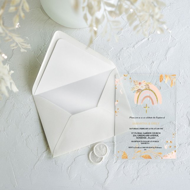 Invitaciones Acrílicas Boho Pampas Grass Rainbow Chica BAptism Christenin (Subido por el creador)