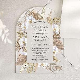 Invitaciones Acrílicas Boho Pampas Orquídea Blanca Palma Seca Despedida d