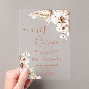 Invitaciones Acrílicas Boho Pampas Quinceanera acrílico