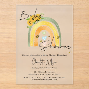 Invitaciones Acrílicas Boho Rainbow con Sunflowers Baby Shower