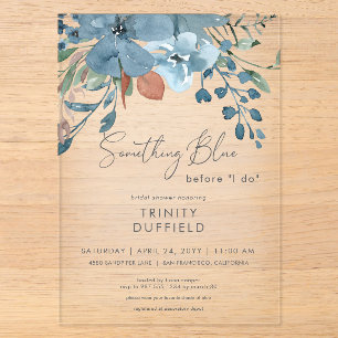 Invitaciones Acrílicas Boho Rust Azul Floral Algo Azul Despedida de Solte