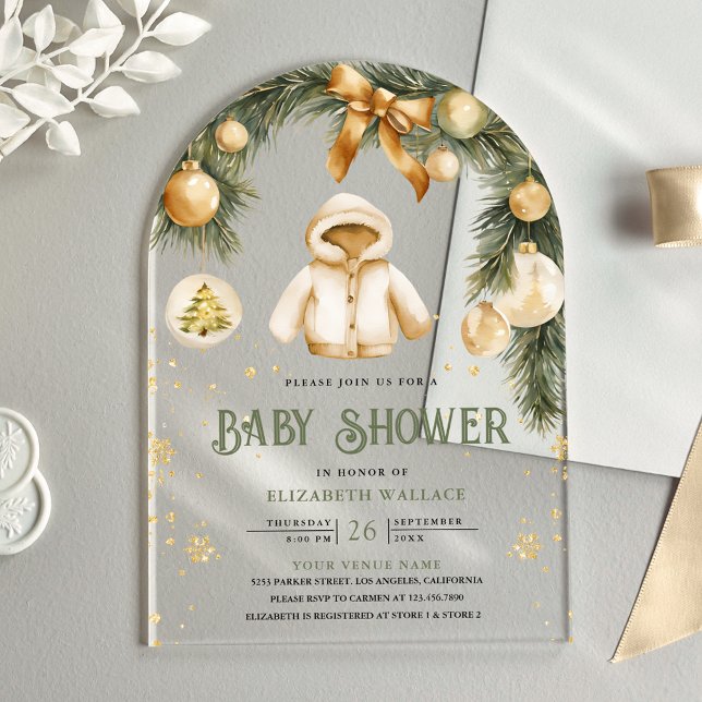 Invitaciones Acrílicas Boho Rústico Chaqueta Navidades de invierno Baby S (Subido por el creador)