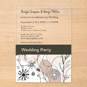 Invitaciones Acrílicas Boho rústico moderno Fiesta de Bodas Florales