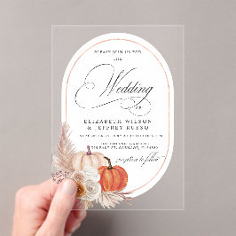 Invitaciones Acrílicas Boho rústico Terracotta Pampas Bompkin Fall Weddin