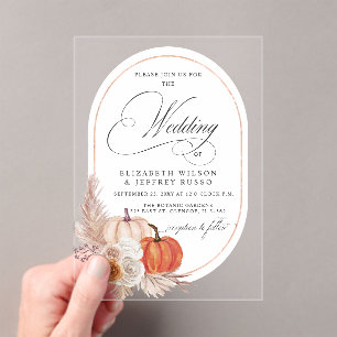 Invitaciones Acrílicas Boho rústico Terracotta Pampas Bompkin Fall Weddin