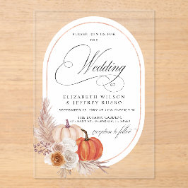 Invitaciones Acrílicas Boho rústico Terracotta Pampas Bompkin Fall Weddin