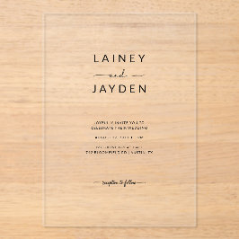 Invitaciones Acrílicas Boho Simple Elegant Script Boda Clear