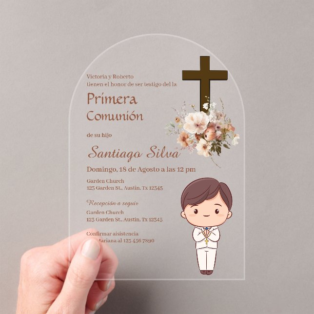 Invitaciones Acrílicas Boho Spanish First Holy Communion (Insitu (portátil))