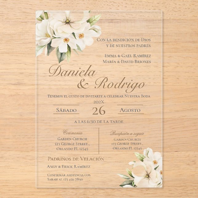 Invitaciones Acrílicas Boho Spanish Wedding Acrylic Invitation (Anverso)
