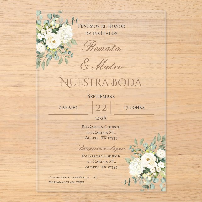 Invitaciones Acrílicas Boho Spanish Wedding Invitation (Anverso)