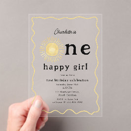 Invitaciones Acrílicas Boho Sunshine primer cumpleaños un feliz Chica ret