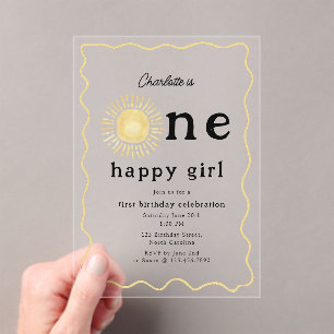 Invitaciones Acrílicas Boho Sunshine primer cumpleaños un feliz Chica ret
