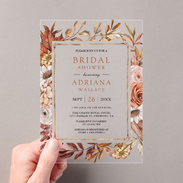 Invitaciones Acrílicas Boho Terracotta Floral Bridal Shower (Insitu (portátil))