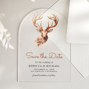 Invitaciones Acrílicas Boho Terracotta Floral Ciervo Boda Save the Date