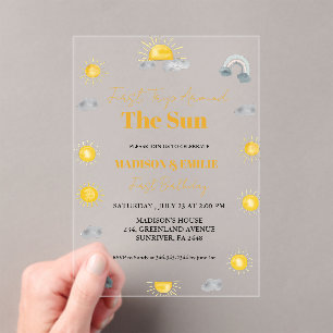 Invitaciones Acrílicas Boho terracotta Twins primer viaje primer cumpleañ