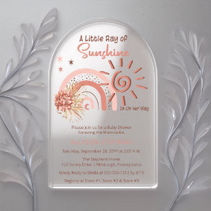 Invitaciones Acrílicas Boho Un pequeño rayo de luz solar Chica Baby Showe