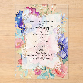 Invitaciones Acrílicas Boho Vibrant  Flowers Flat Invitation Frame