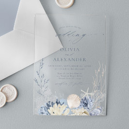 Invitaciones Acrílicas Boho Watercolor Beach Elegante Boda Azul