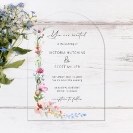 Invitaciones Acrílicas Boho Watercolor Wildflower Calligraphy Wedding
