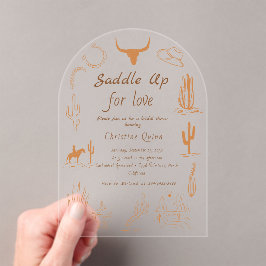 Invitaciones Acrílicas Boho Western Saddle up Cowboy Bridal