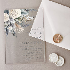 Invitaciones Acrílicas Boho White Rose Flor Floral Boda Jardín