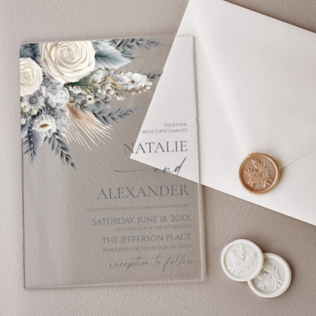 Invitaciones Acrílicas Boho White Rose Flor Floral Boda Jardín (Subido por el creador)