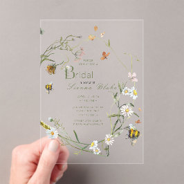 Invitaciones Acrílicas Boho Wildflower Bee Beige Bridal Shower