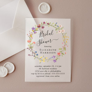 Invitaciones Acrílicas Boho Wildflower Bridal Shower Frosted